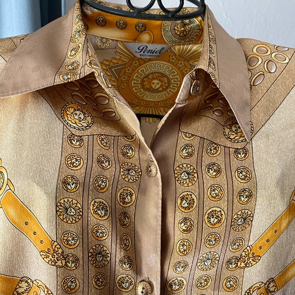Vintage Gold Link & Buckle Button Down Top Size L/XL by Peniel - Picture 2 of 9